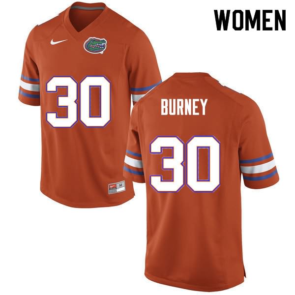 Women's NCAA Florida Gators Amari Burney #30 Stitched Authentic Nike Orange College Football Jersey UYO6465II